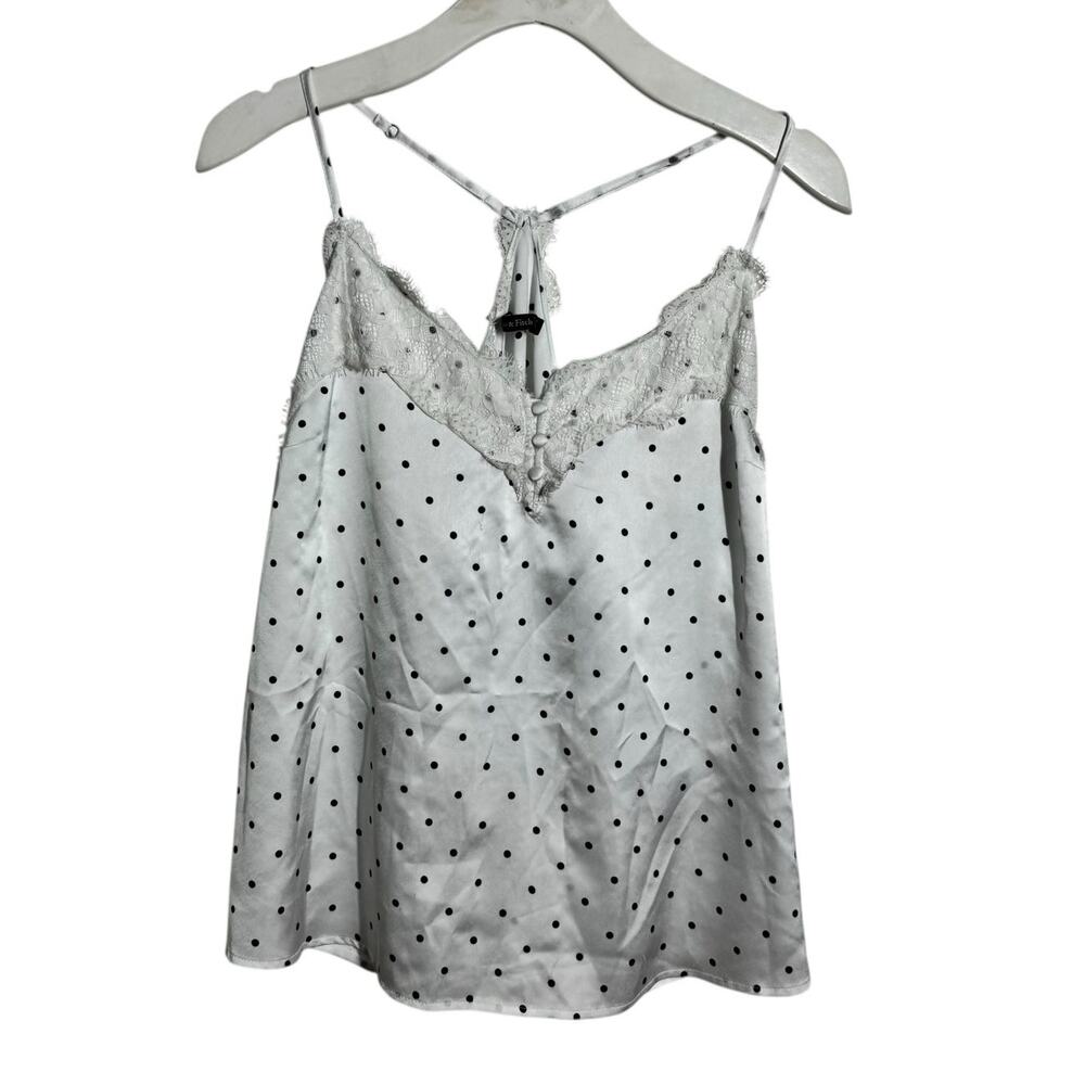 Abercrombie & Fitch Eyelash Lace Y2K Camisole Tank Women XL White Black Polkadot